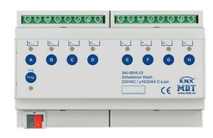 KNX switching actuator, 8 binary outputs , 230VAC, 16A / 20A, 200µF C-load, DIN rail, Ref. AKI-0816.03
