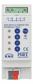KNX switching actuator, 4 binary outputs , 230VAC, 16A, DIN rail, Ref. AKK-0416.03