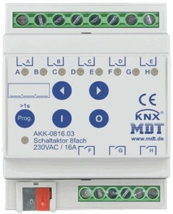 KNX switching actuator, 8 binary outputs , 230VAC, 16A, DIN rail, Ref. AKK-0816.03
