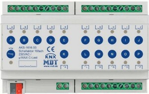 KNX switching actuator, 16 binary outputs , 230VAC, 16A, 140µF C-load, DIN rail, Ref. AKS-1616.03