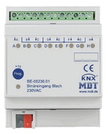 KNX binary input, 8 inputs, 230VAC, DIN rail, Ref. BE-08230.01