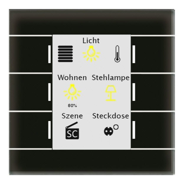 KNX push button 6 rockers, with temperature sensor, with display, serie GLASS II SMART, glass, black, Ref. BE-GT20S.02