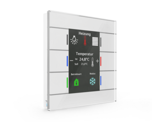 KNX push button 6 rockers, with display and with status LED, serie GLASS II SMART, glass white, Ref. BE-GT20W.01