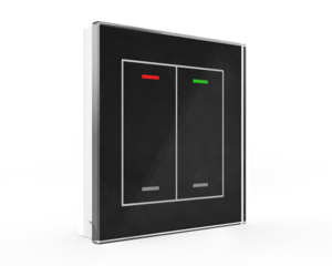 KNX push button 2 rockers, with status LED, serie GLASS II LITE, glass black, Ref. BE-GTL20S.01