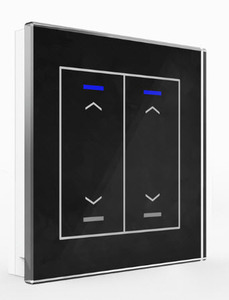 KNX push button 2 rockers, with status LED, serie GLASS II LITE, glass black, Ref. BE-GTL20S.A1