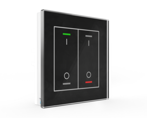KNX push button 2 rockers, with temperature sensor, with status LED, serie GLASS II LITE, glass black, Ref. BE-GTL2TS.B1