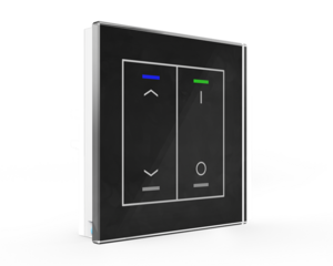 KNX push button 2 rockers, with temperature sensor, with status LED, serie GLASS II LITE, glass black, Ref. BE-GTL2TS.C1