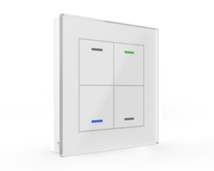 KNX push button 4 rockers, with status LED, serie GLASS II LITE, glass white, Ref. BE-GTL40W.01