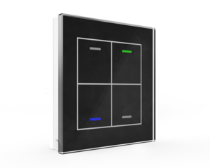 KNX push button 4 rockers, with temperature sensor, with status LED, serie GLASS II LITE, glass black, Ref. BE-GTL4TS.01