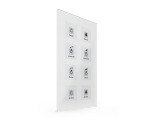 KNX push button 8 rockers, with temperature sensor, with status LED, serie GLASS SERIE, glass white, Ref. BE-GTT8W.01