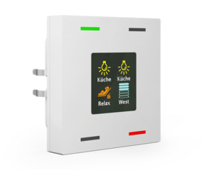 KNX push button 4 rockers, with temperature sensor, with display, serie SMART 55, white glossy , Ref. BE-TAS55T4.01