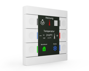 KNX push button 6 rockers, with temperature sensor, with display, serie SMART 86, white glossy , Ref. BE-TAS86T.01
