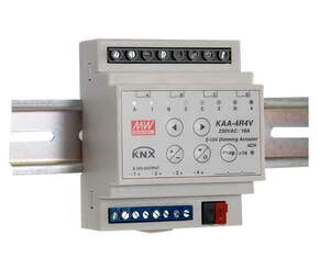KNX dimmer actuator, ballast 1-10V / ballast 0-10V, 4 outputs , 10A, >200µF C-load, DIN rail, Ref. KAA-4R4V-10