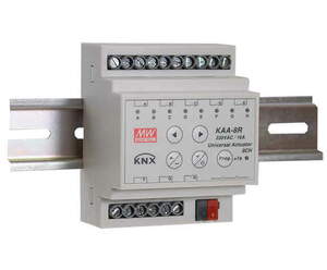 KNX multifuntion actuator, heating / shutter / switching, 8 binary outputs / 4 channel shutter, 16A, >200µF C-load, DIN rail, Ref. KAA-8R