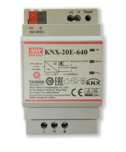 KNX power supply, 640mA, with additional output, DIN rail, white, Ref. KNX-20E-640