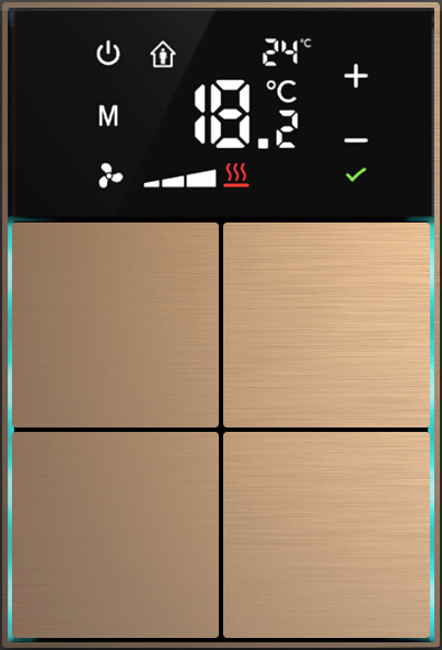 Dora serie KNX Room controller,+ cross design, thermostatic 4-8 gangbutton  metal Alu-eloxal Key with Thermost Antique Bronze, Ref. MM1-4T-44-1AB