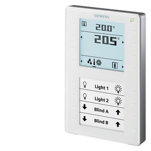 QMX3.P37  Room operator unit KNX with temperature sensor, segmented backlit display, configurable touchkeys, LED display, white